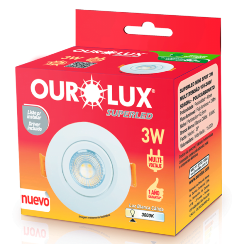 Luminária Superled Mini-Spot Redondo 3W 3000K Branco Morna Ourolux 05611