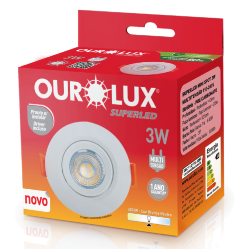 Luminária Superled Mini-Spot Redondo 3W 4000K Branco Neutra Ourolux 05610A