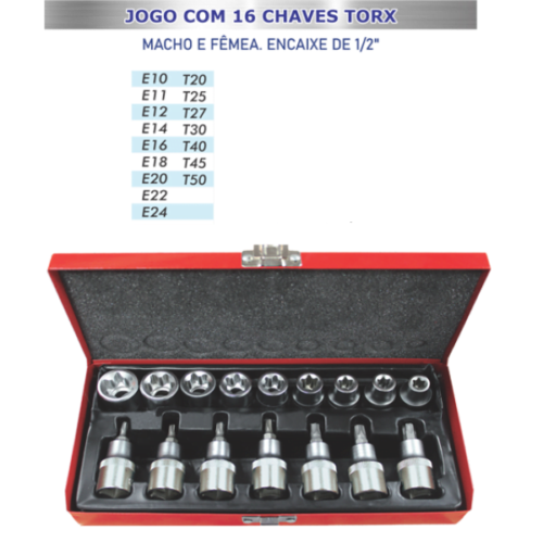 Jogo C/16 Chave Torx Crv M/F 10/1 Lotus