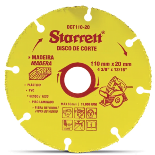 Disco de Corte para Madeira Em Tungstênio 110x20mm Starrett DCT110-20