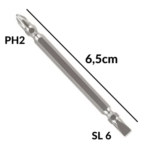 UNIDADE Ponta Insert Bit Phillips PH2 E Fenda SL6 6,5mm