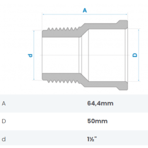 Adaptador Soldável Curto com Bolsa e Rosca 50X1.1/2