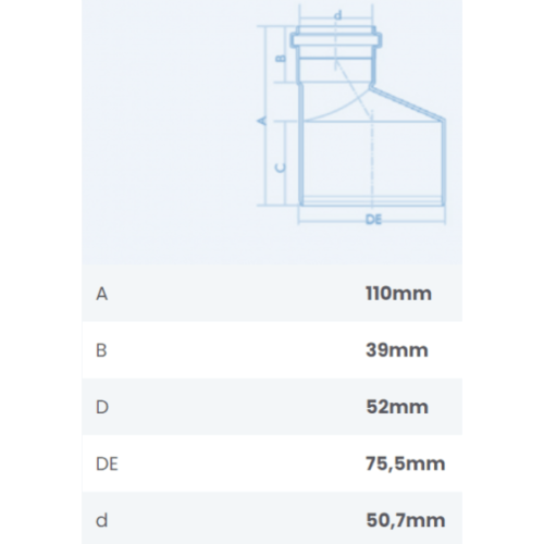 Redução Excêntrica Esgoto DN 75X50mm SN Fortlev