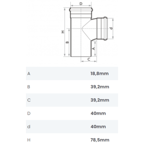 Tê de Esgoto DN 40mm Fortlev
