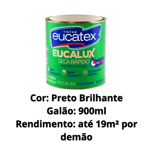 Esmalte Base Solvente Eucalux Seca Rápido Premium Preto Brilhante 900ml Eucatex