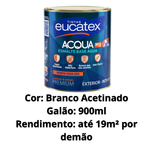 Esmalte Acqua Premium Base Água Branco Acetinado 900ml Eucatex