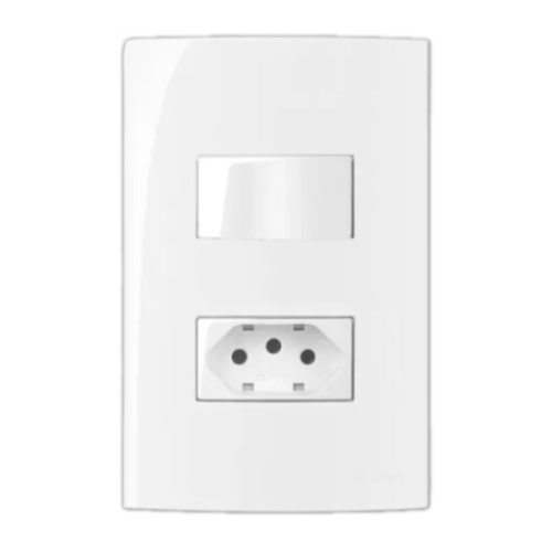 Conjunto 1 Interruptor Simples 10A 250V~ + 1 Tomada 2P+T 20A 250V~ Sleek Branco MarGirius