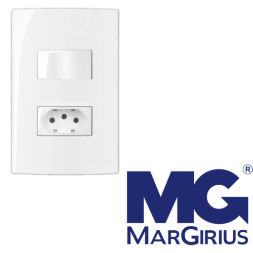 Conjunto 1 Interruptor Simples 10A 250V~ + 1 Tomada 2P+T 20A 250V~ Sleek Branco MarGirius