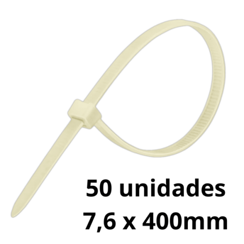 Abraçadeira Nylon Branca Natural 7,6X400mm Pacote Com 50 Unidades Melfi