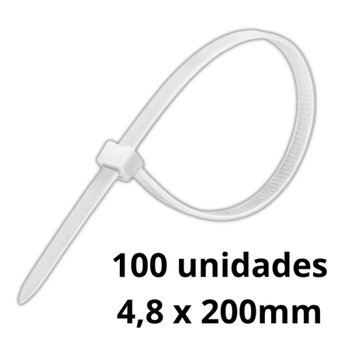 Abraçadeira Nylon Branca 4,8X200mm Pacote Com 100 Unidades Melfi