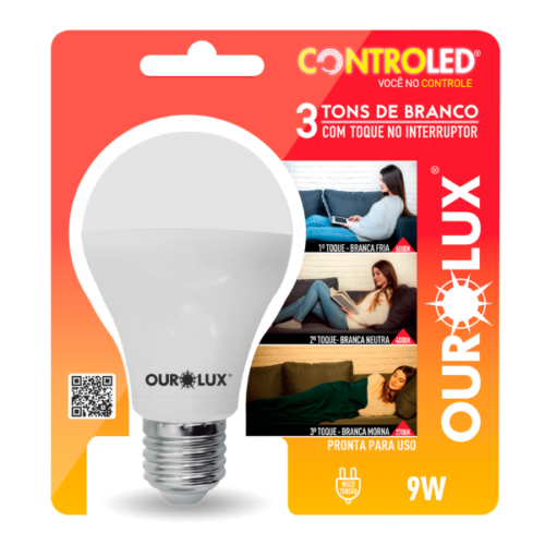 Lâmpada Inteligente Controled 3 Tons Branco 9W Ourolux