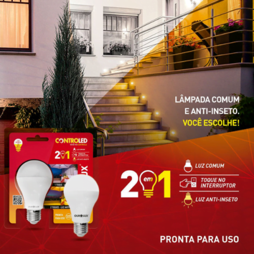 Lâmpada Inteligente Controled 2 em 1 Anti-Inseto Steps 9W 6500K Ourolux