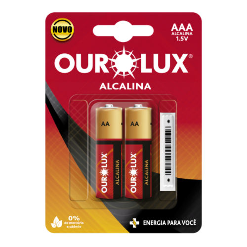 Pilha Alcalina AAA Palito Blister Antifurto Com 2 Unidades Ourolux