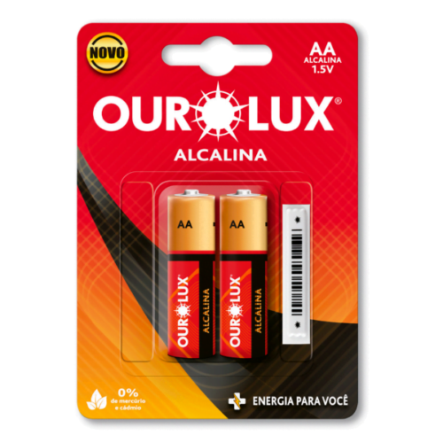 Pilha Alcalina AA Palito Blister Antifurto Com 2 Unidades Ourolux