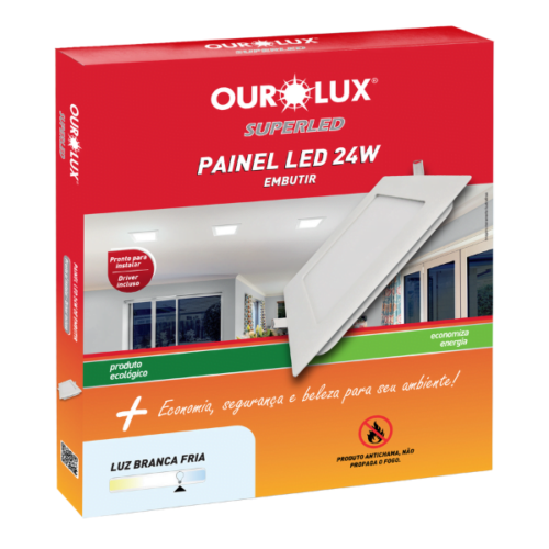 Plafon Led Embutir 24W BIV 6500K Quadrado Fria Ourolux 03205