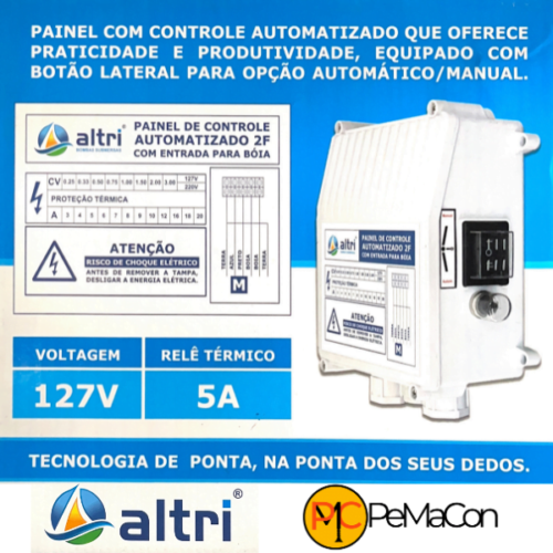 Altri Painel Para Bomba de Poço Com Entrada Para Boia 2 fios 0.33cv  Mono 127v 5A