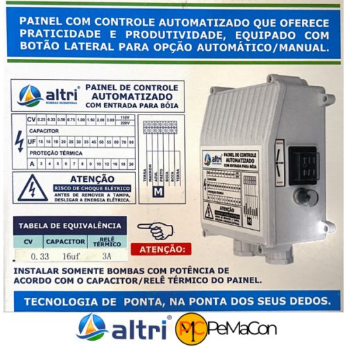 Altri Painel Para Bomba de Poço Com Entrada Para Boia 3 fios 0.33cv Mono 220v 16uf 3A