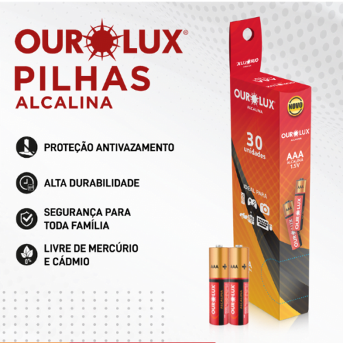 Pilha Palito Alcalina AAA Ourolux