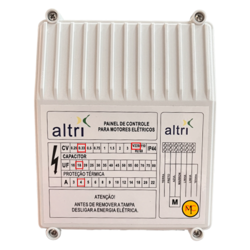 Altri Painel Box Para Bomba de Poço Com Entrada Para Boia 3 fios 0.33cv Mono 220v 18uf 4A