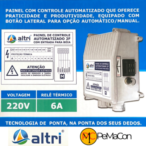 Altri Painel Para Bomba de Poço Com Entrada Para Boia 2 fios 0.75cv Mono 220v 6A