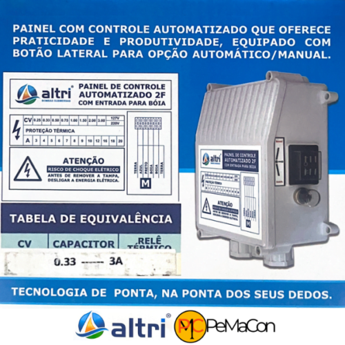 Altri Painel Box Para Bomba de Poço Com Entrada Para Boia 2 fios 0.33cv Mono 220v 3A