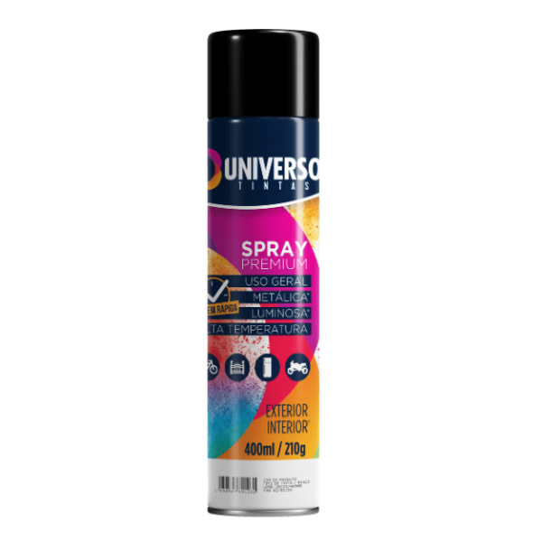Tinta Spray Uso Geral Preto Brilhante 400ml Universo