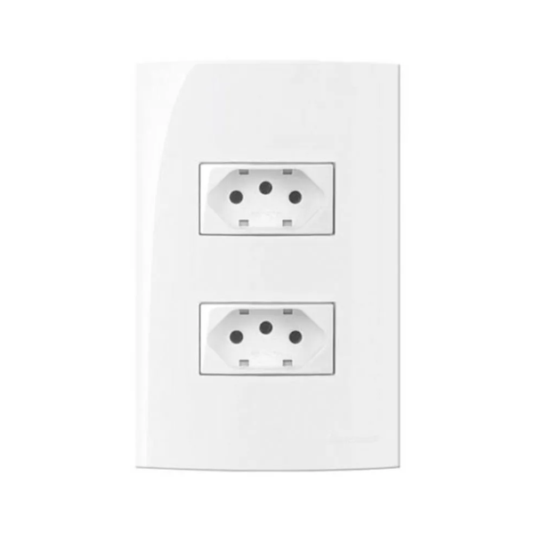 Conjunto de 2 Tomada Padrão Brasil 2 Pino + Terra Separados 10A-250V 4X2 Branca Slee